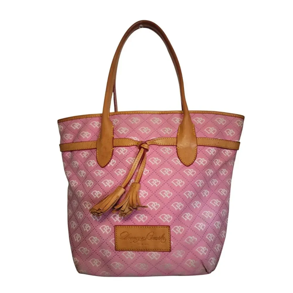 Vintage Dooney & Bourke Signature Monogram Tassel Tote Bag Pink